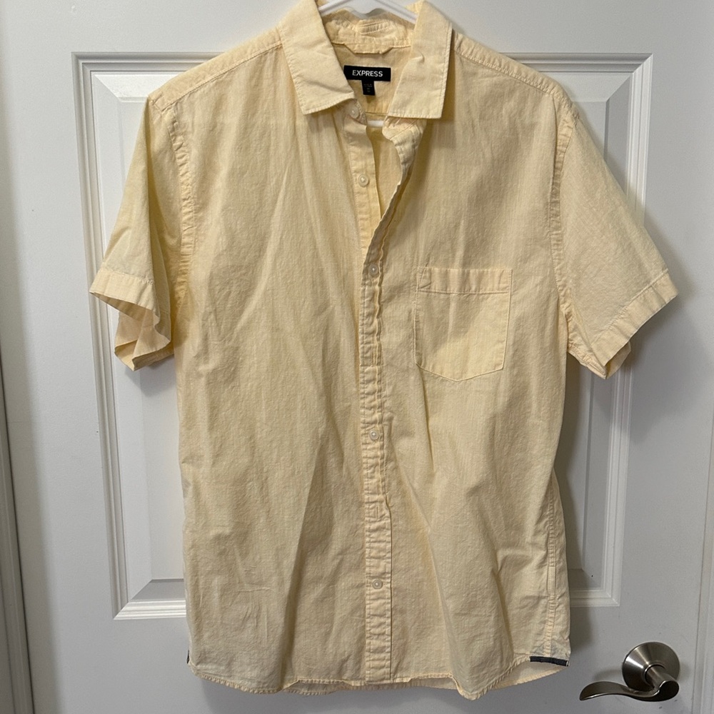 Express Men's Light Yellow Casual Button Down Shirt